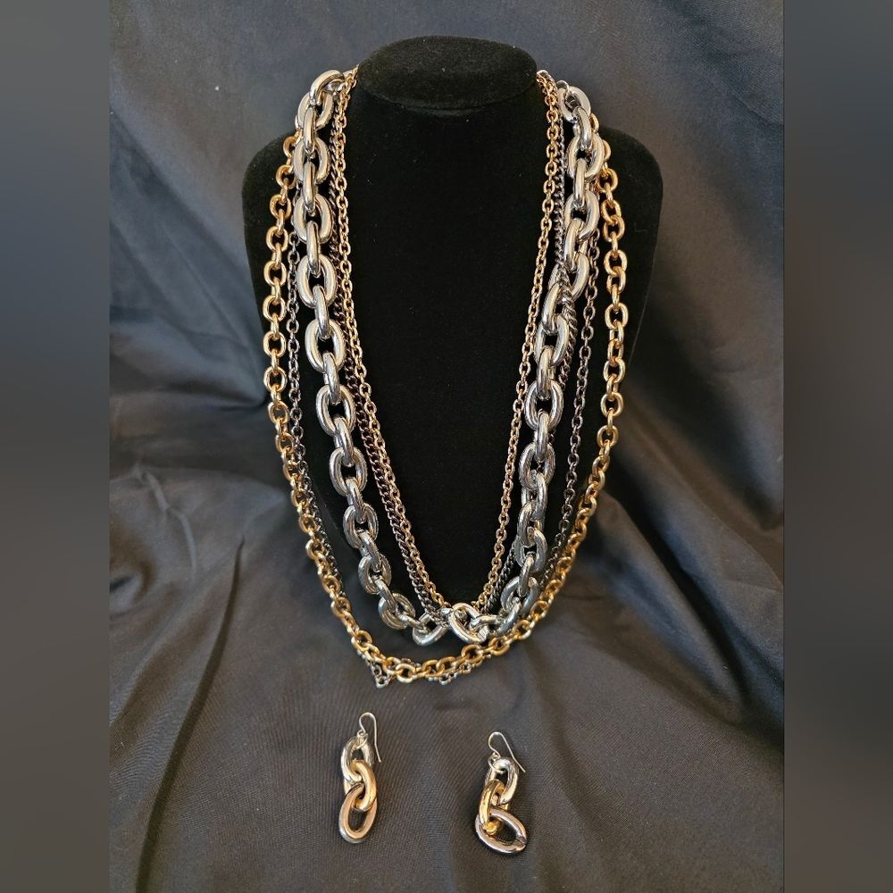 Five-layer necklace with coordinating matching earrings